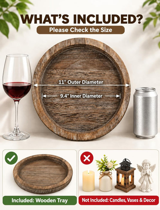 Round Distressed Wood Decorative Tray
