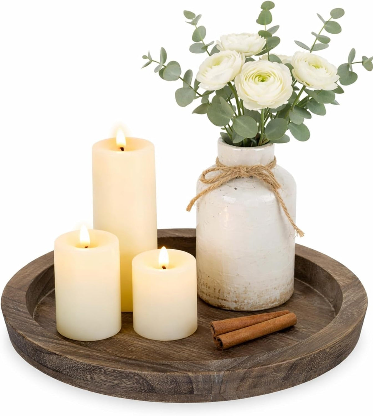 Round Distressed Wood Decorative Tray