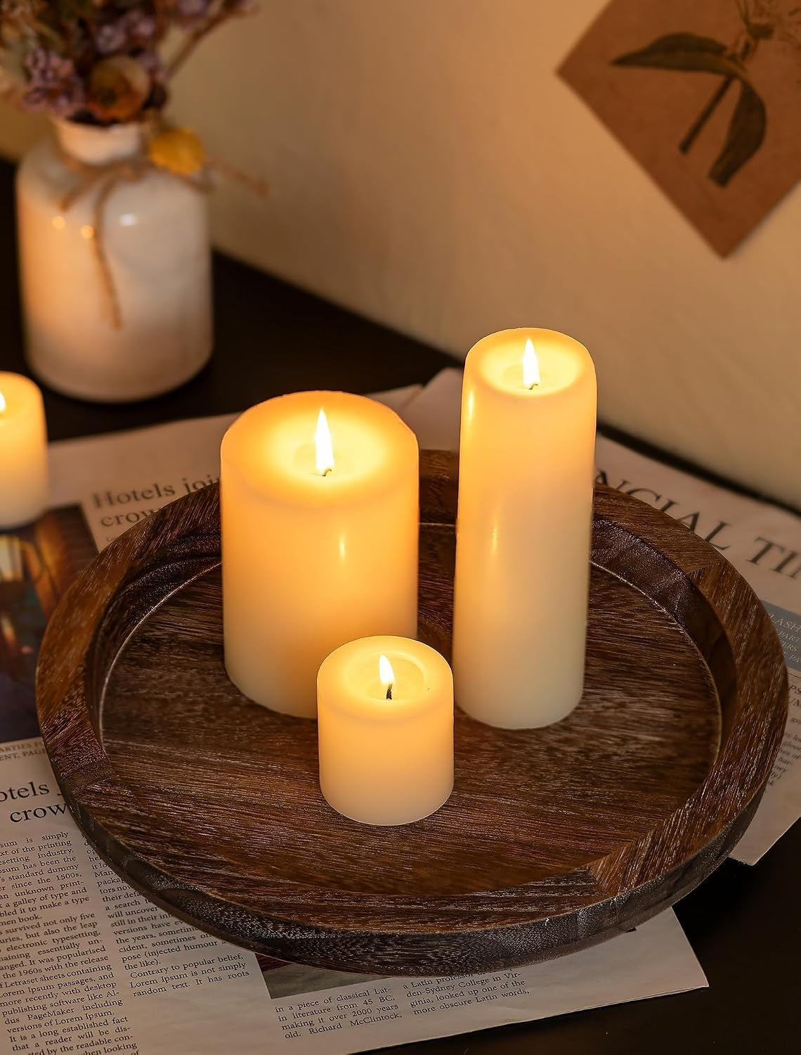 Round Distressed Wood Decorative Tray